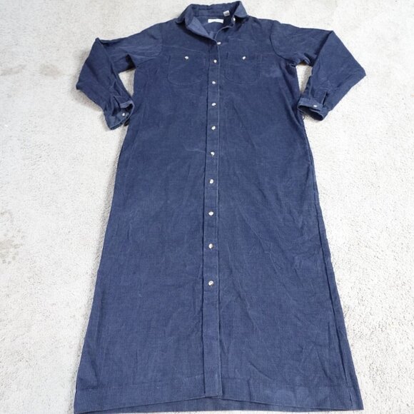 Vintage LL Bean Dress 10 Blue Corduroy Modest Prairie Cottagecore Plant Mom USA - Picture 1 of 11